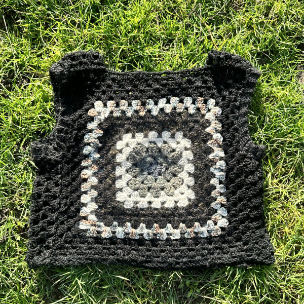 Black granny square crochet vest