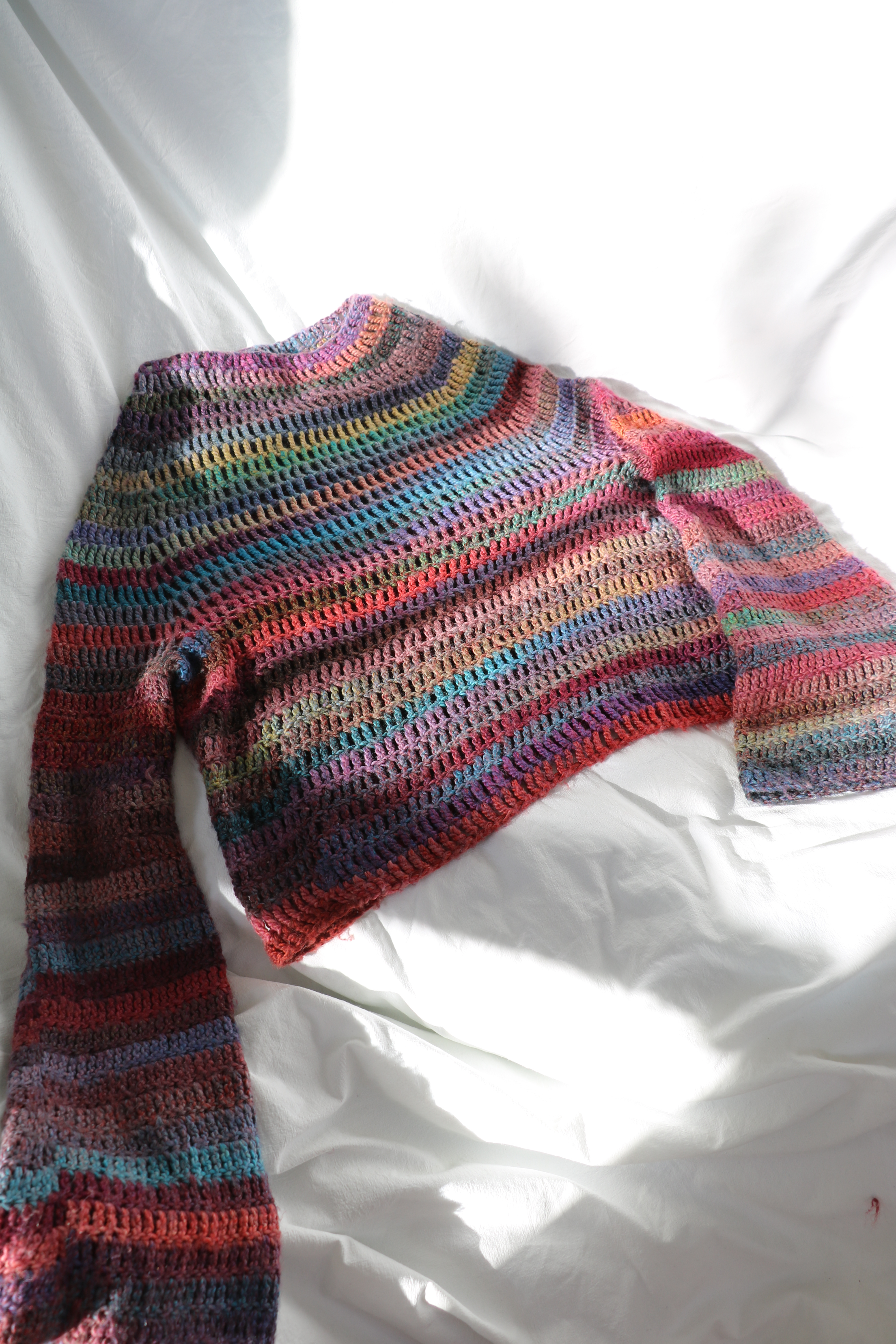 Purple and blue raglan crochet jumper